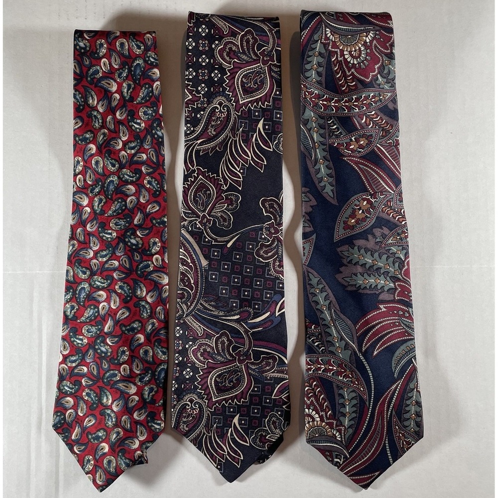 Lot of 3 Stafford Men's Neckties Premium Silk Blend Paisley and Patterned Ties